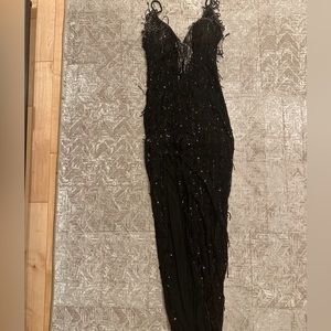 Black long embellished sexy evening dress